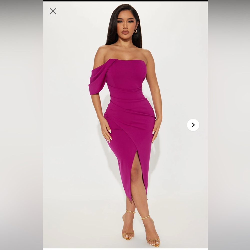 Fashion Nova Fuchsia One-Shoulder Midi Dress